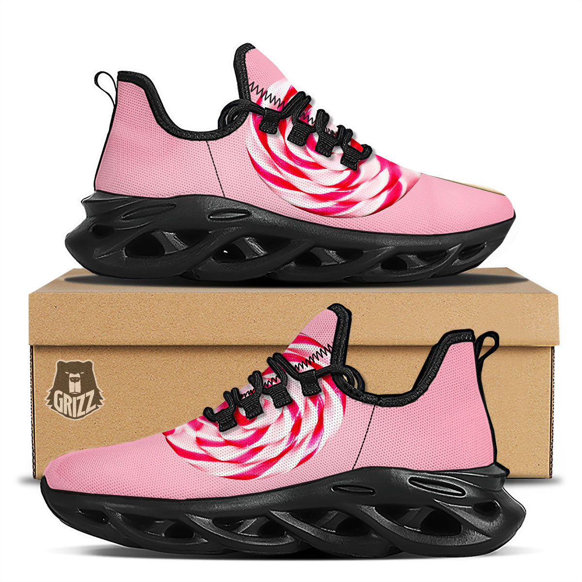 Lollipop Retro Print Black Running Shoes-grizzshop