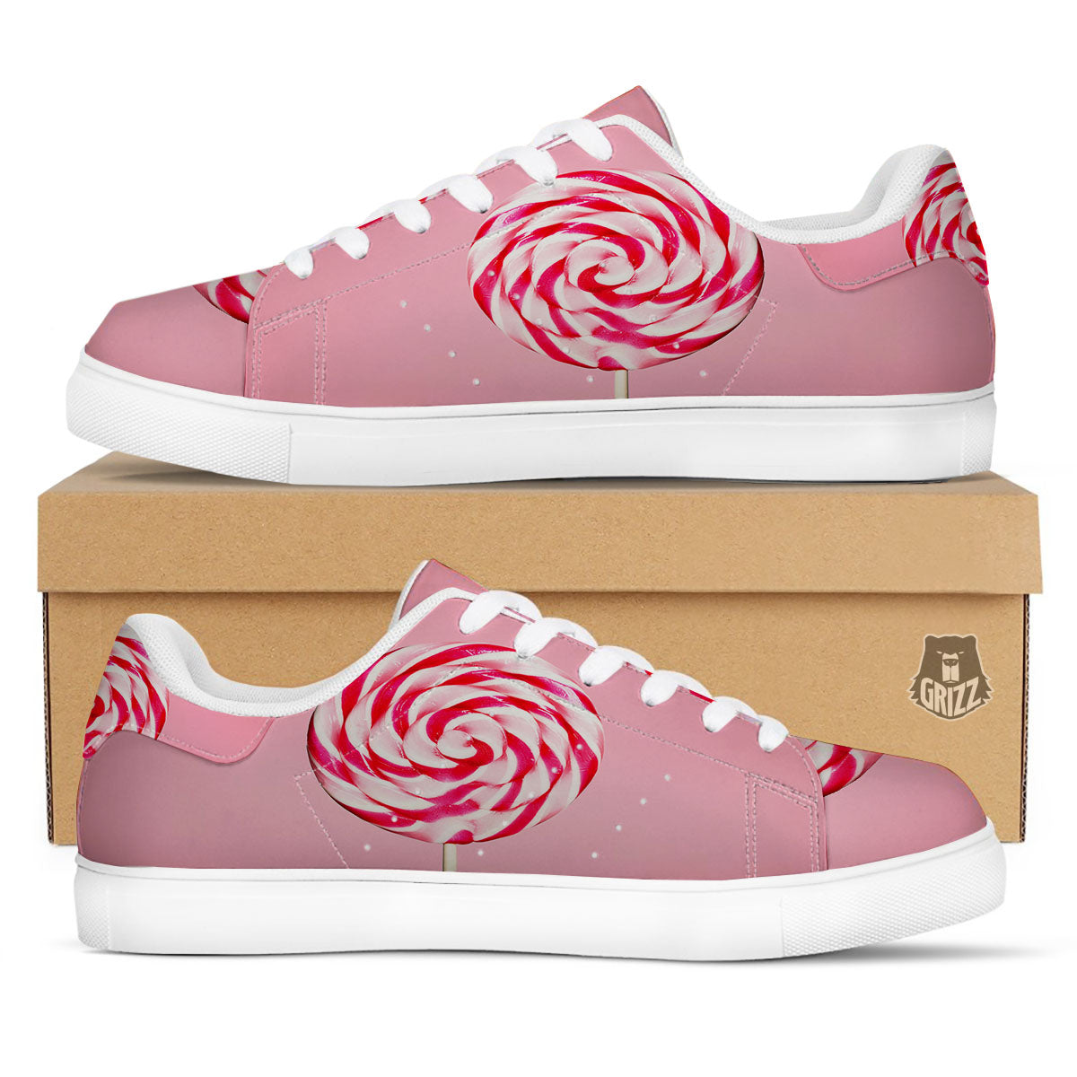 Lollipop Retro Print White Low Top Sneakers-grizzshop