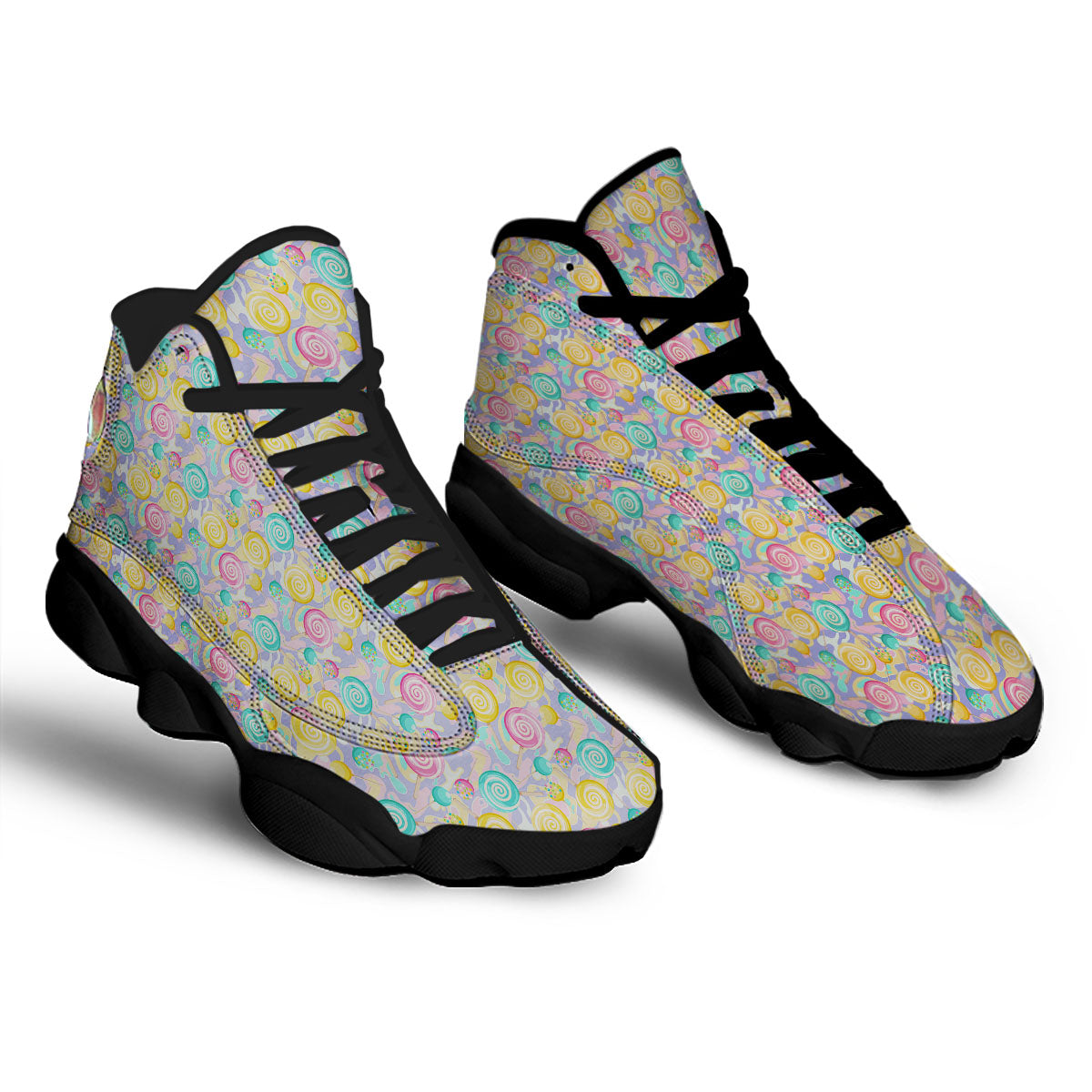 Lollipop Swirl Colorful Print Pattern Black Basketball Shoes-grizzshop