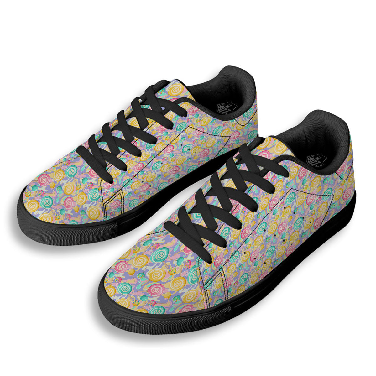 Lollipop Swirl Colorful Print Pattern Black Low Top Sneakers-grizzshop