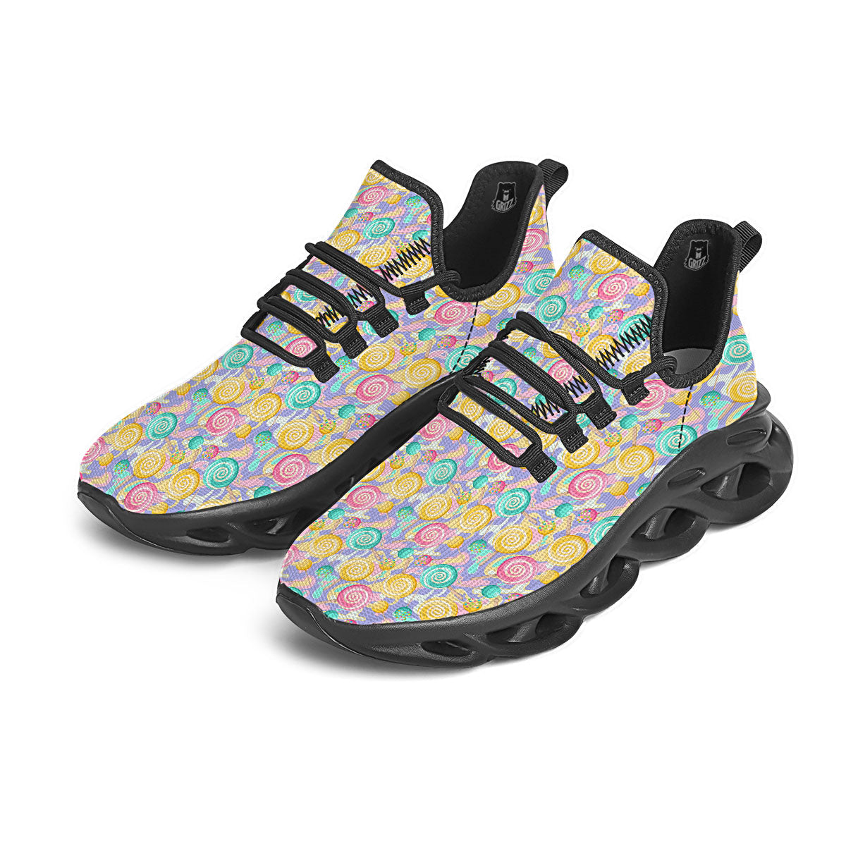 Lollipop Swirl Colorful Print Pattern Black Running Shoes-grizzshop