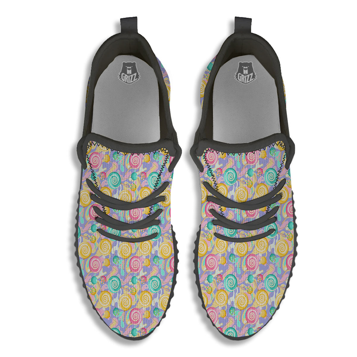 Lollipop Swirl Colorful Print Pattern Black Walking Shoes-grizzshop
