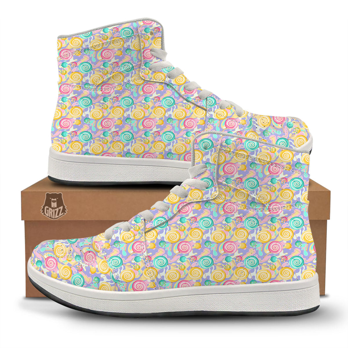 Lollipop Swirl Colorful Print Pattern High Top Sneakers-grizzshop