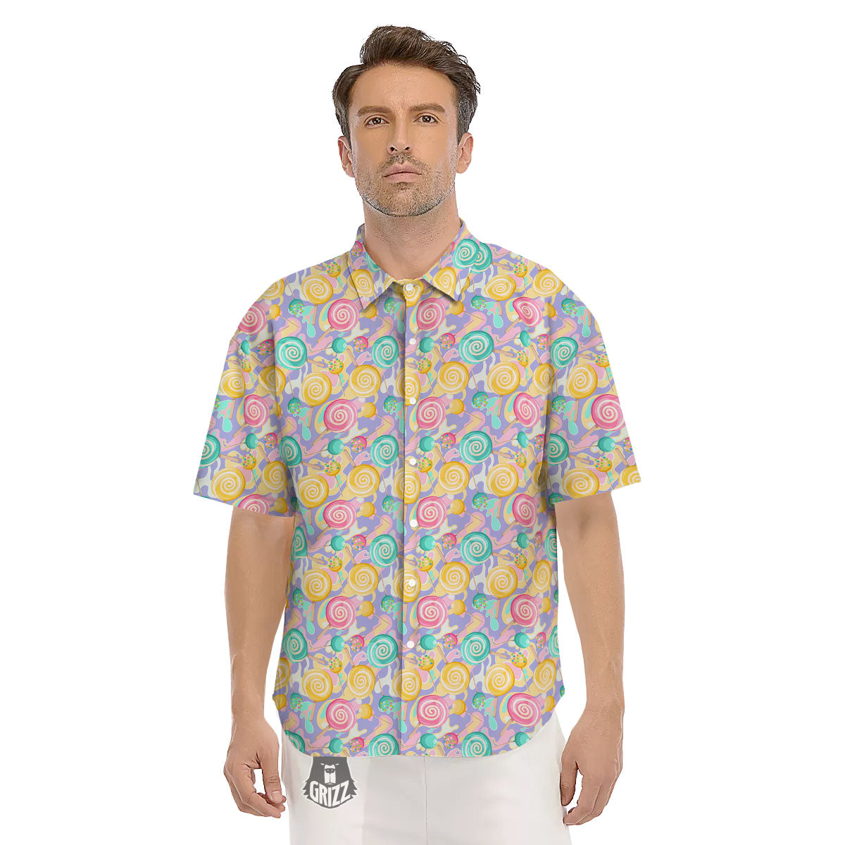 Lollipop Swirl Colorful Print Pattern Men's Short Sleeve Shirts-grizzshop