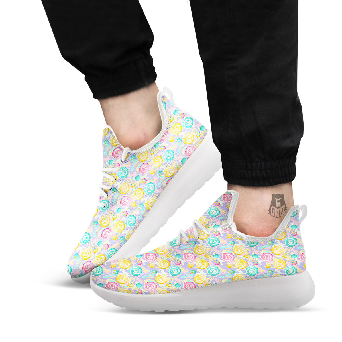 Lollipop Swirl Colorful Print Pattern White Athletic Shoes-grizzshop