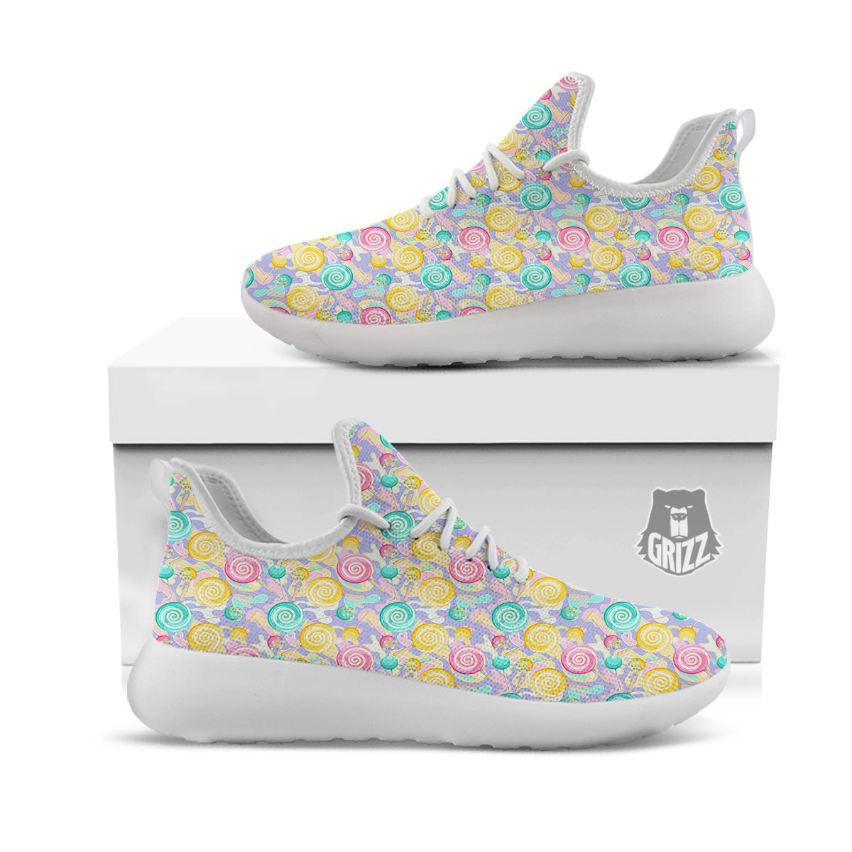 Lollipop Swirl Colorful Print Pattern White Athletic Shoes-grizzshop