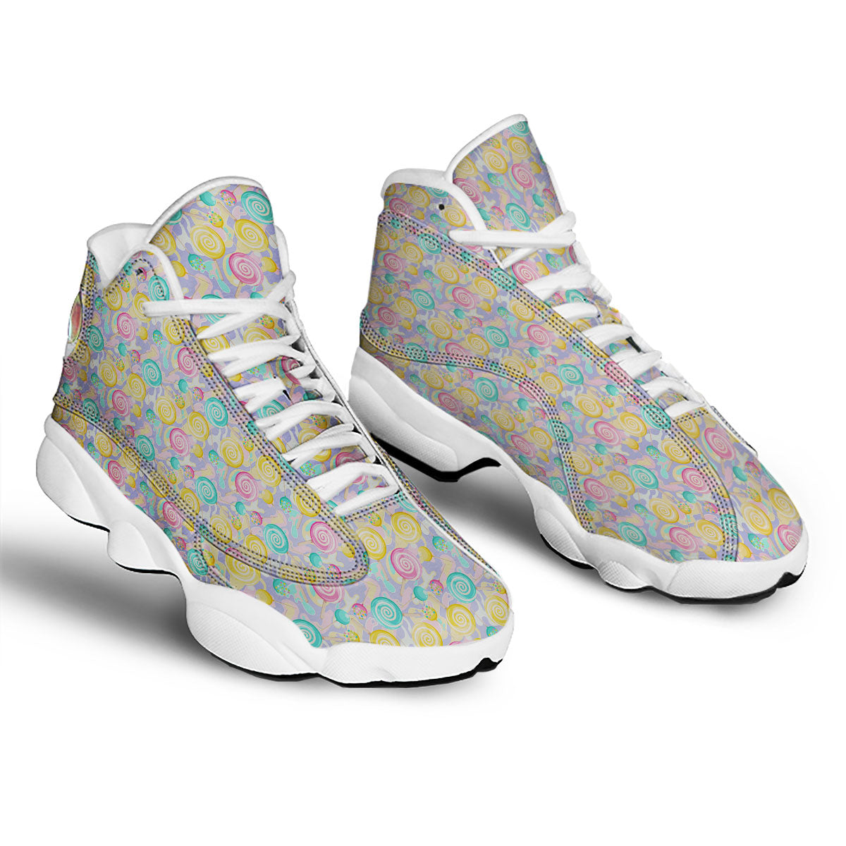 Lollipop Swirl Colorful Print Pattern White Basketball Shoes-grizzshop