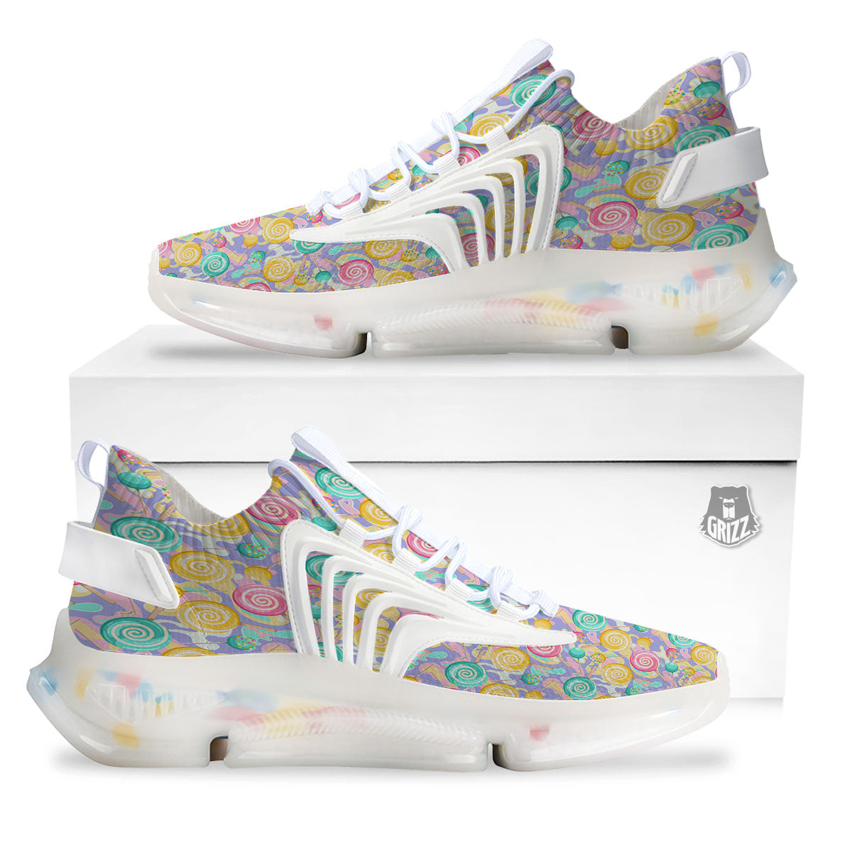 Lollipop Swirl Colorful Print Pattern White Gym Shoes-grizzshop