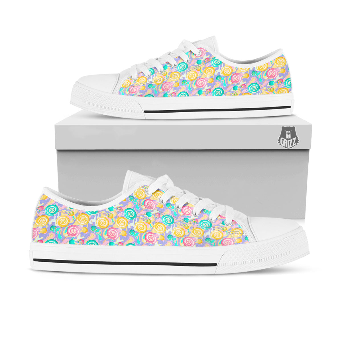 Lollipop Swirl Colorful Print Pattern White Low Top Shoes-grizzshop