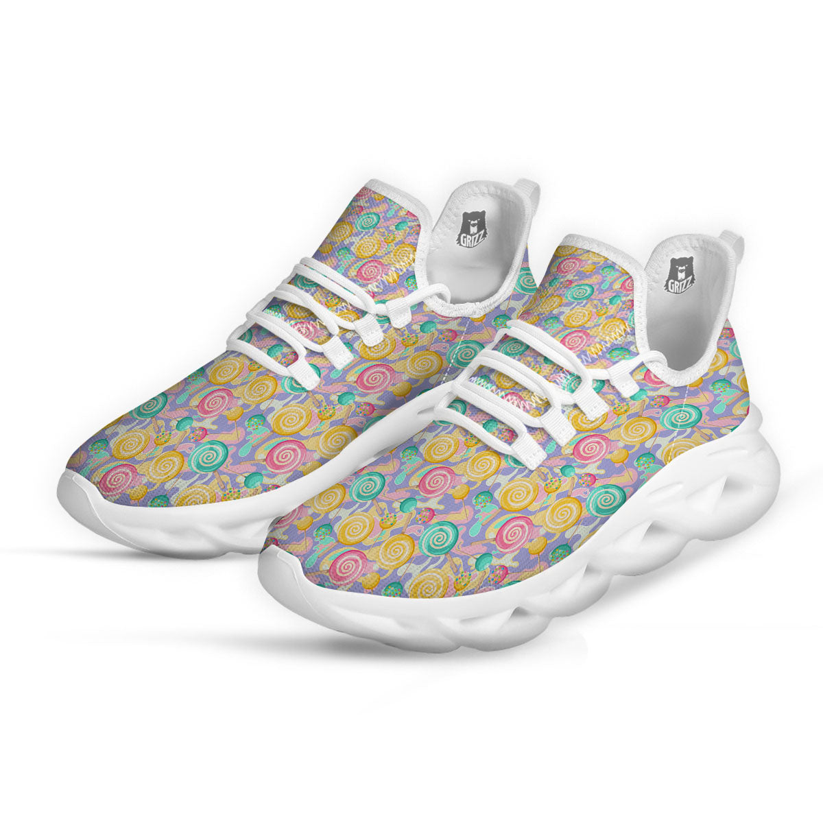 Lollipop Swirl Colorful Print Pattern White Running Shoes-grizzshop