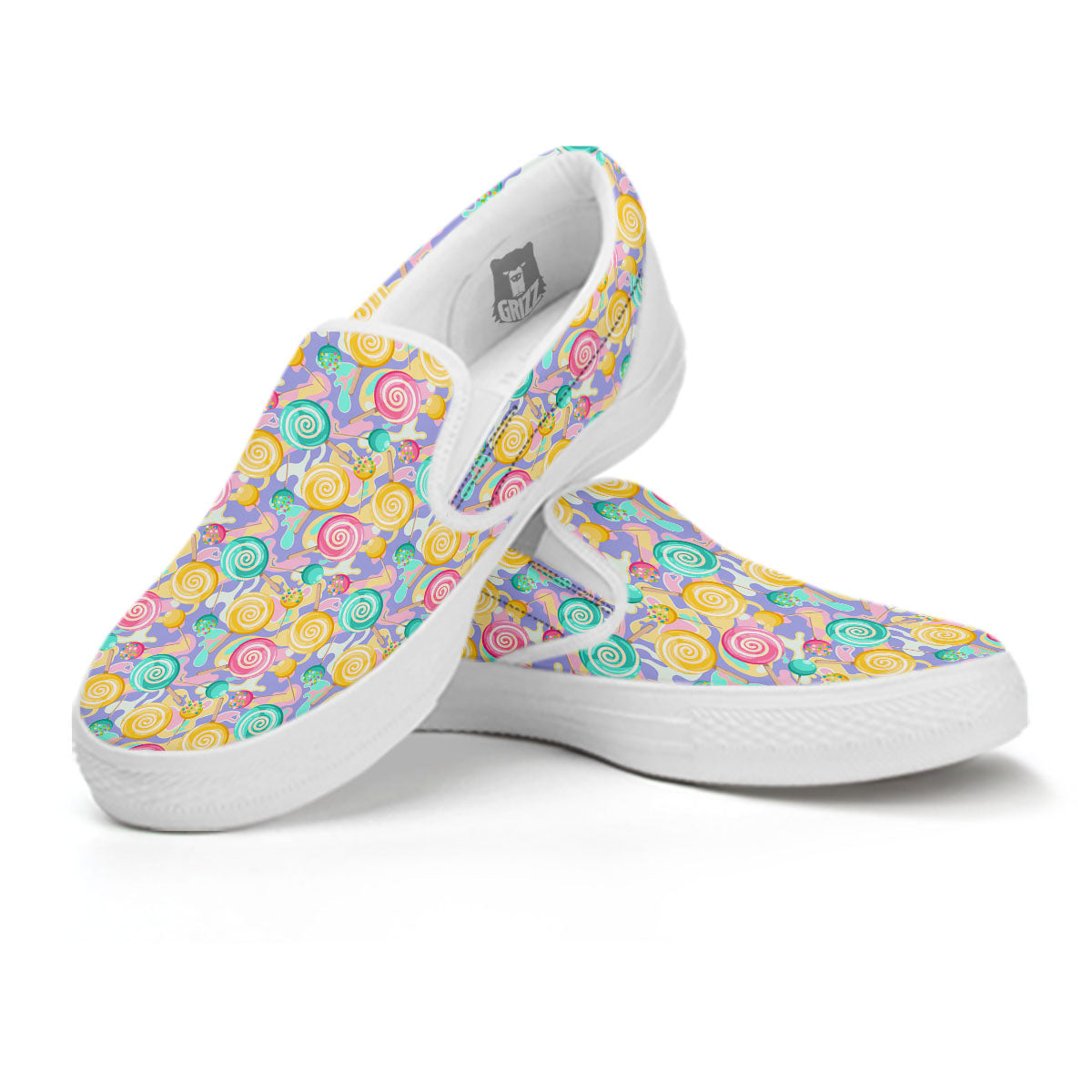 Lollipop Swirl Colorful Print Pattern White Slip On Shoes-grizzshop