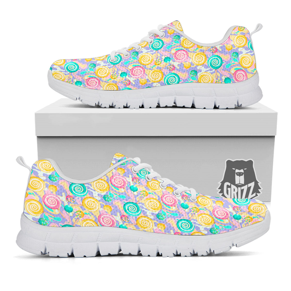 Lollipop Swirl Colorful Print Pattern White Sneaker-grizzshop