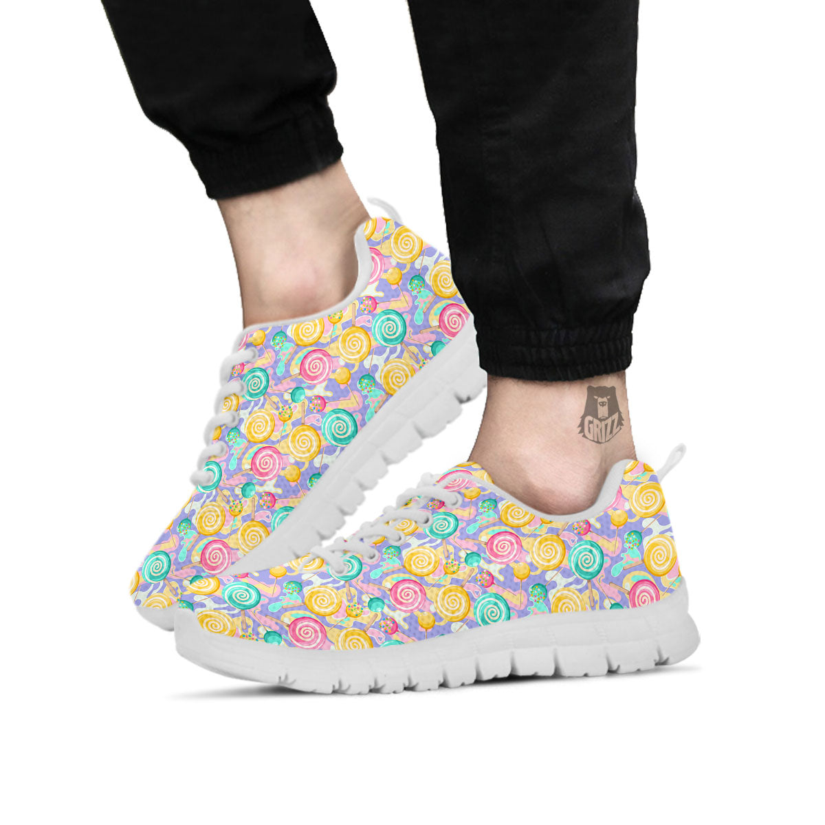 Lollipop Swirl Colorful Print Pattern White Sneaker-grizzshop