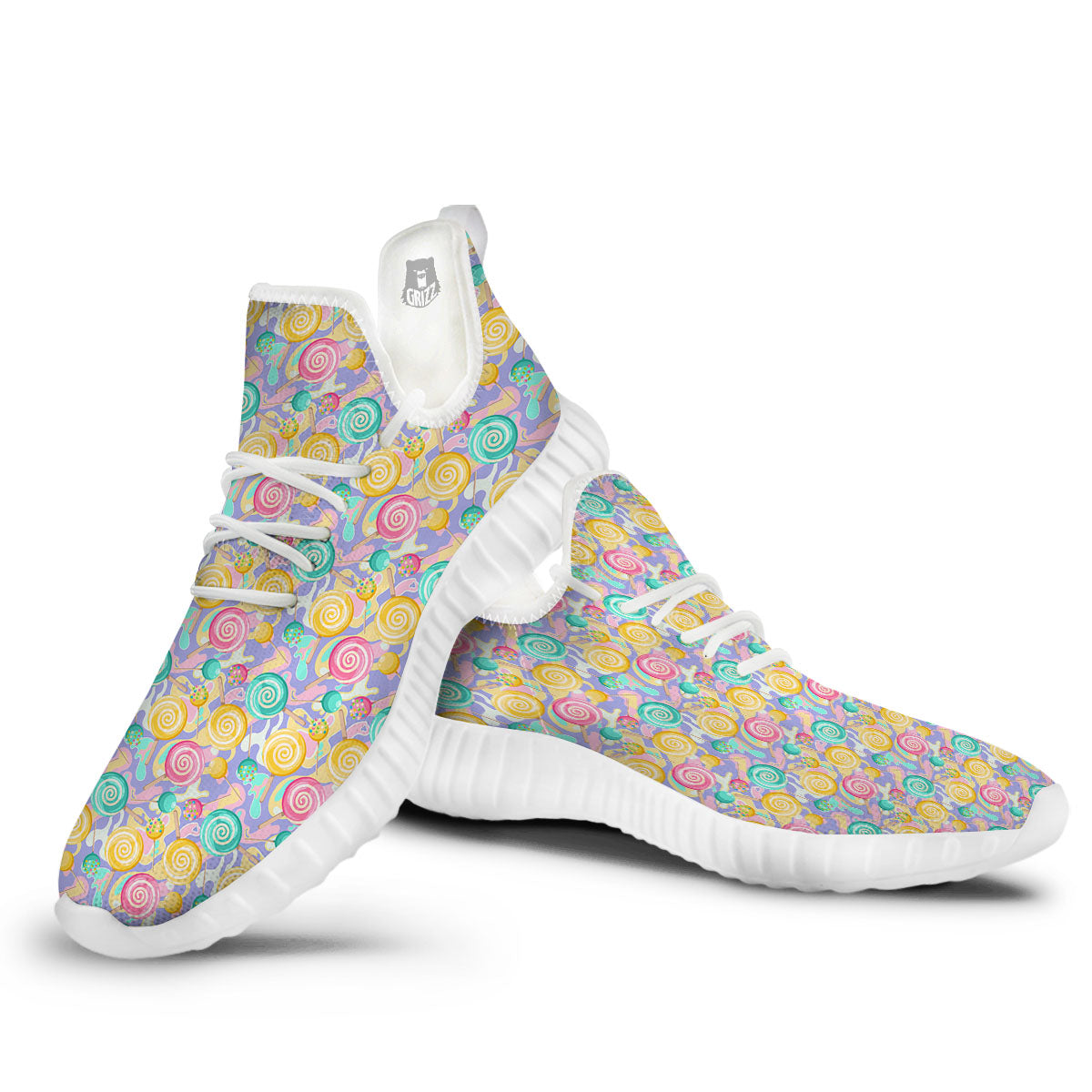 Lollipop Swirl Colorful Print Pattern White Walking Shoes-grizzshop