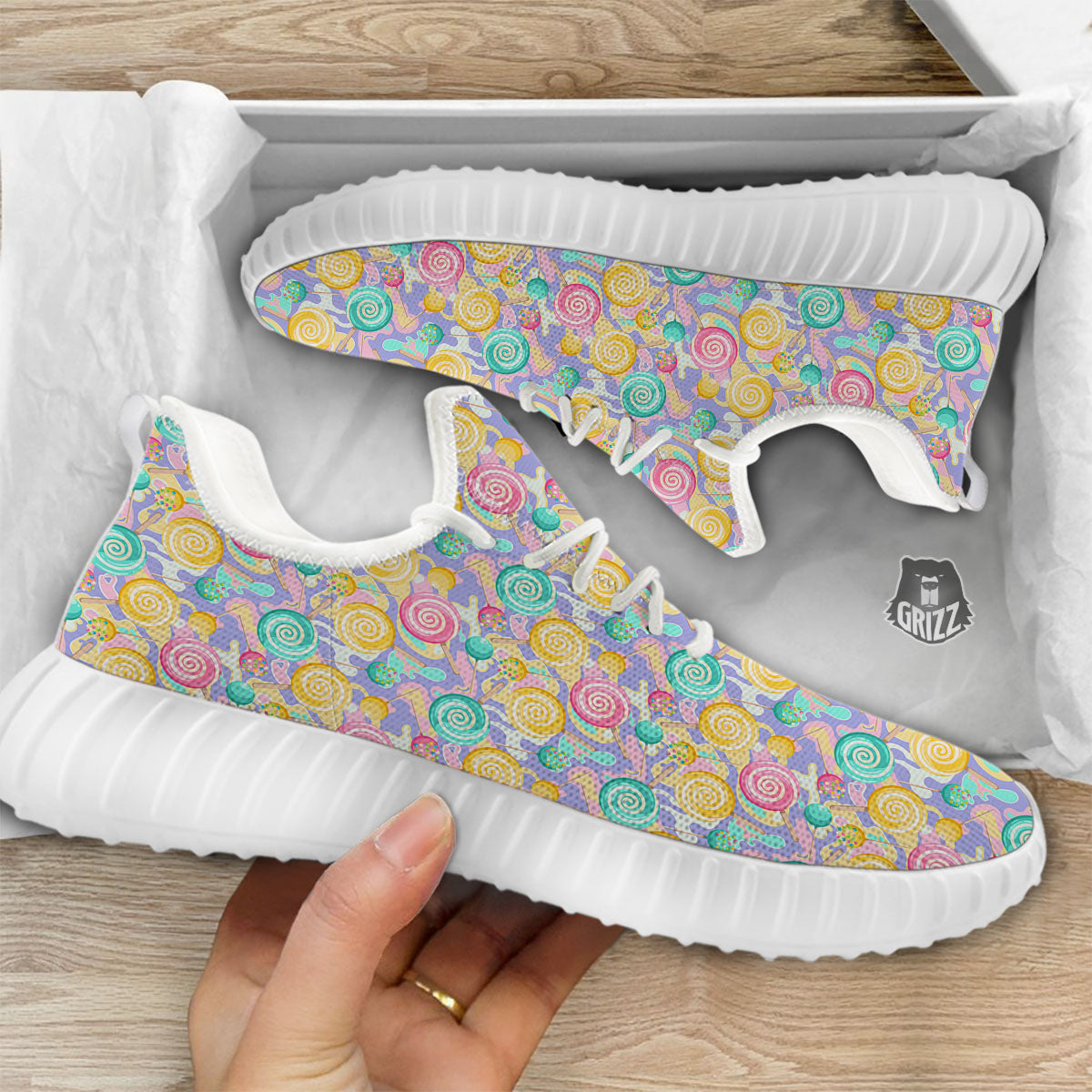 Lollipop Swirl Colorful Print Pattern White Walking Shoes-grizzshop