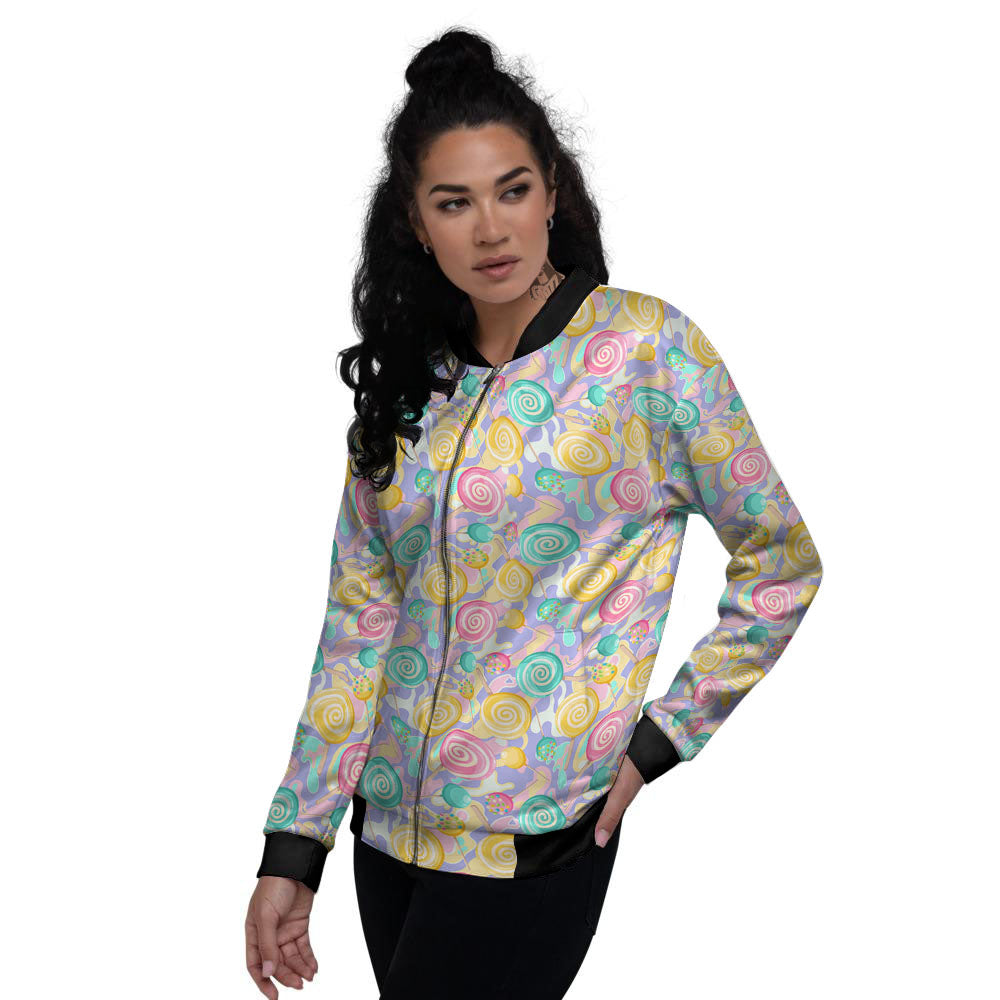 Lollipop Swirl Colorful Print Pattern Women's Bomber Jacket-grizzshop