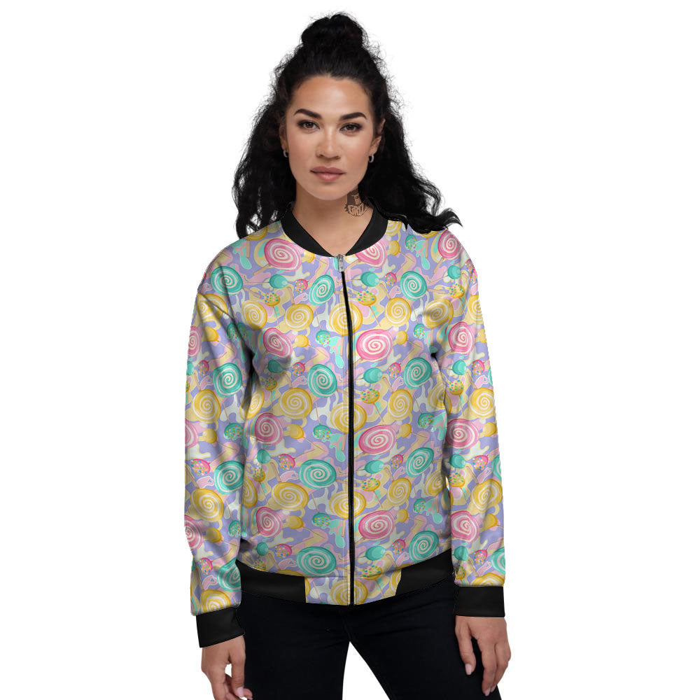 Lollipop Swirl Colorful Print Pattern Women's Bomber Jacket-grizzshop