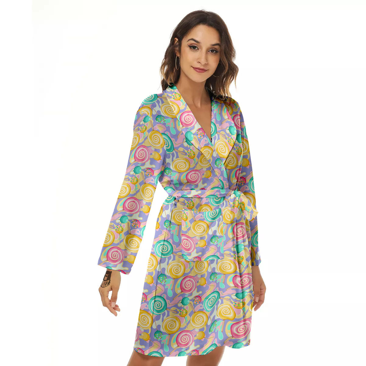 Lollipop Swirl Colorful Print Pattern Women's Robe-grizzshop
