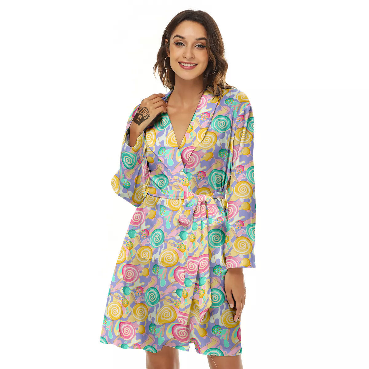 Lollipop Swirl Colorful Print Pattern Women's Robe-grizzshop