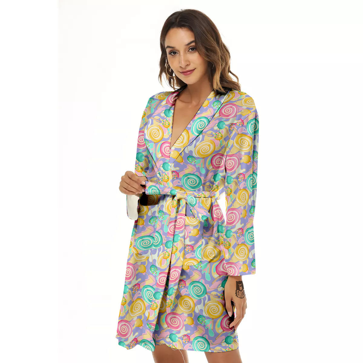 Lollipop Swirl Colorful Print Pattern Women's Robe-grizzshop