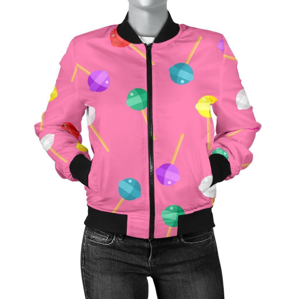 Lollipop Colorful Pattern Print Women Casual Bomber Jacket-grizzshop