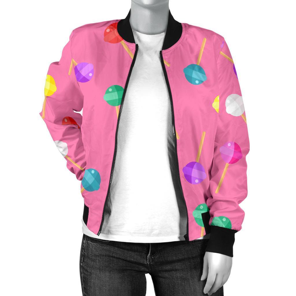 Lollipop Colorful Pattern Print Women Casual Bomber Jacket-grizzshop