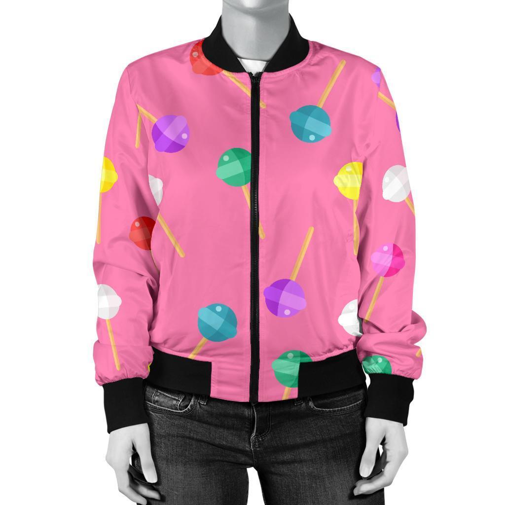 Lollipop Colorful Pattern Print Women Casual Bomber Jacket-grizzshop
