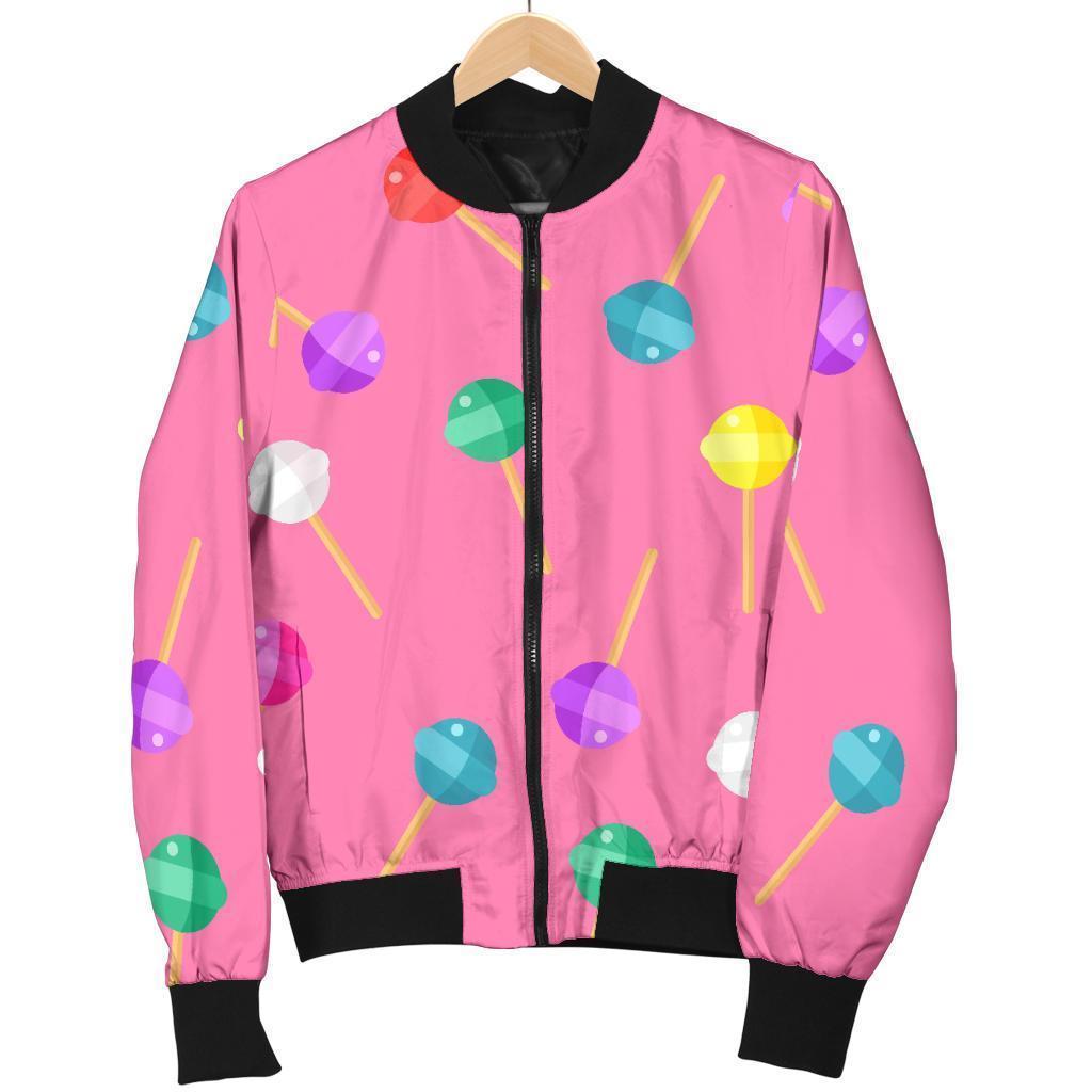 Lollipop Colorful Pattern Print Women Casual Bomber Jacket-grizzshop