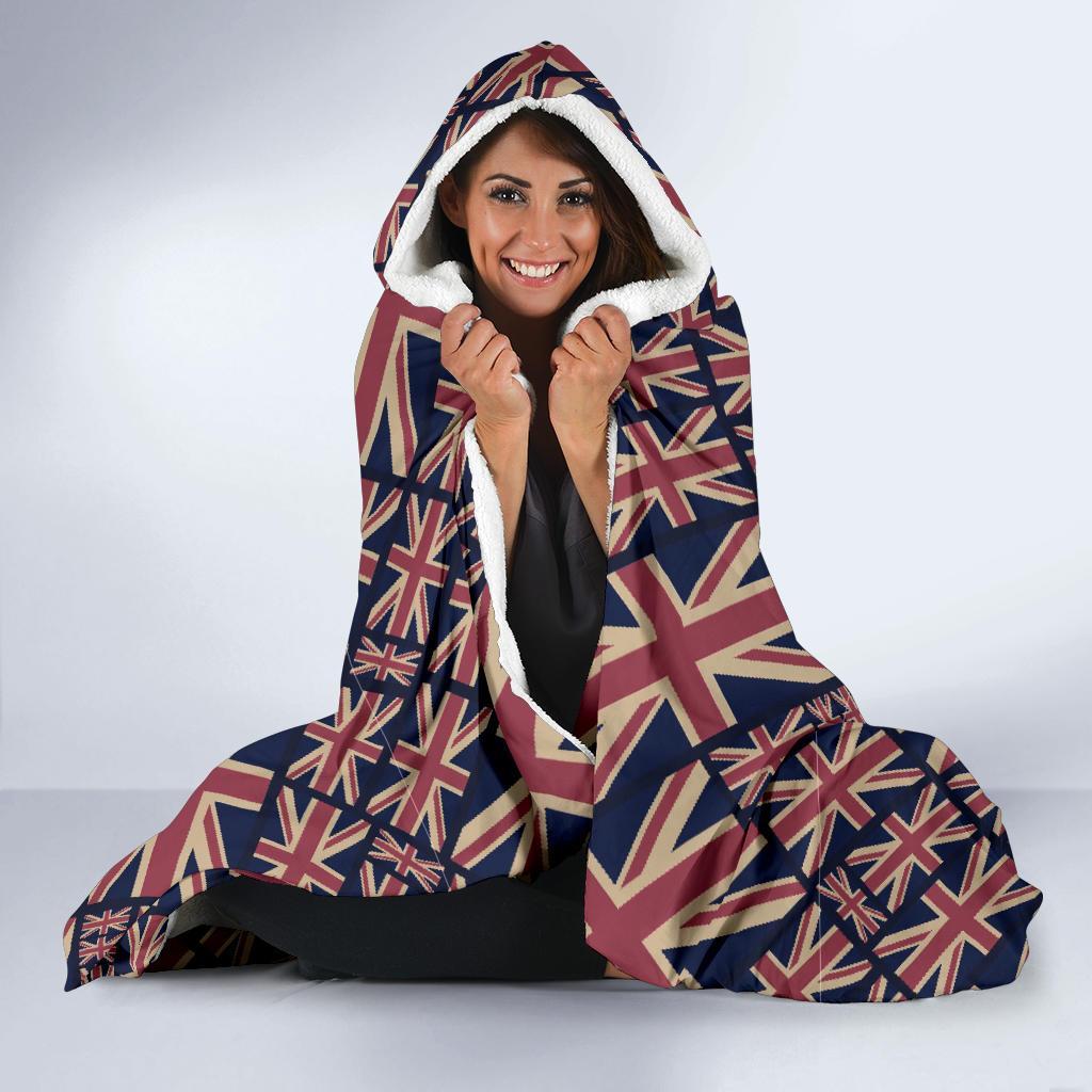 London British Flag Pattern Print Hooded Blanket-grizzshop