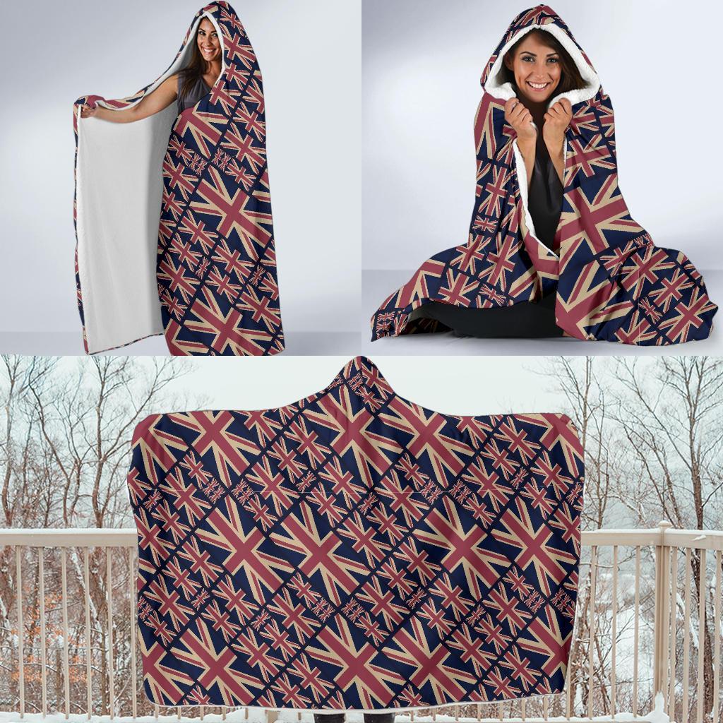 London British Flag Pattern Print Hooded Blanket-grizzshop