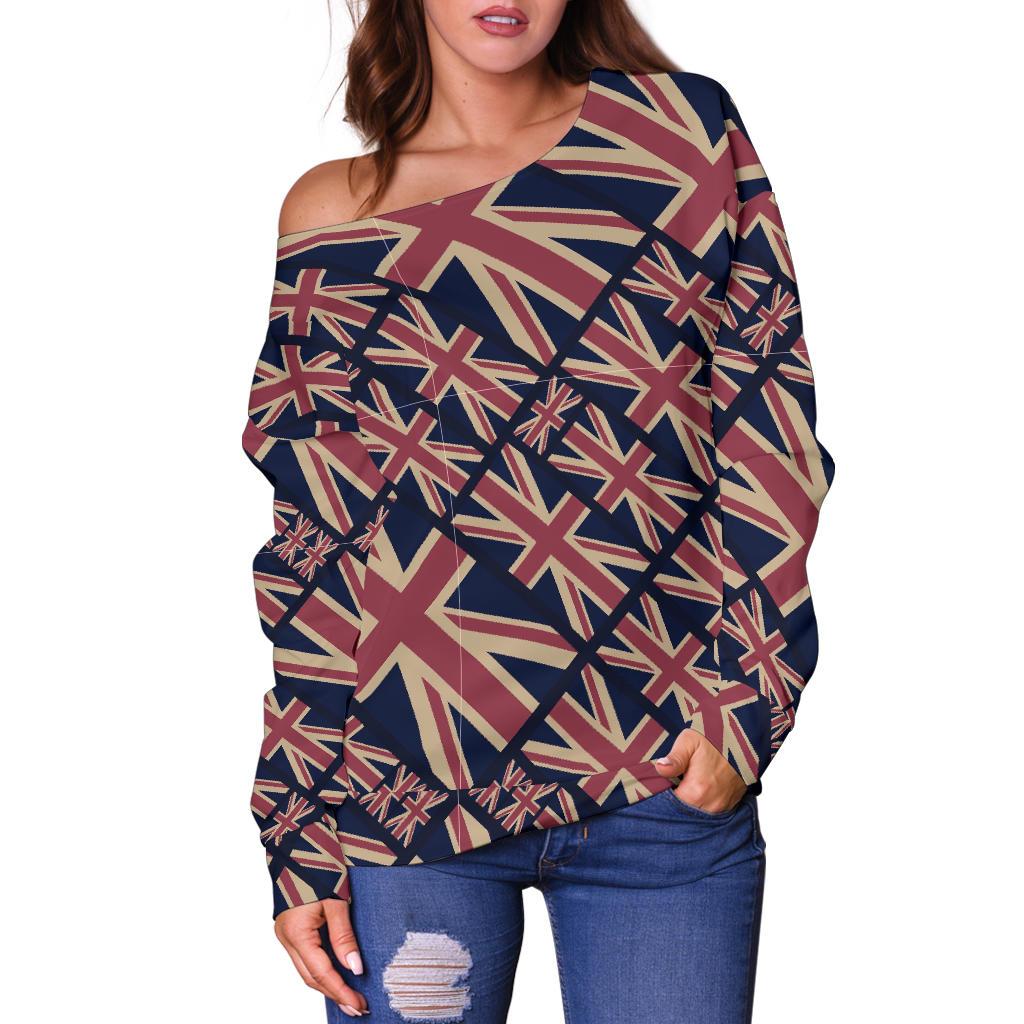 London British Flag Pattern Print Women Off Shoulder Sweatshirt-grizzshop