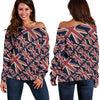 London British Flag Pattern Print Women Off Shoulder Sweatshirt-grizzshop