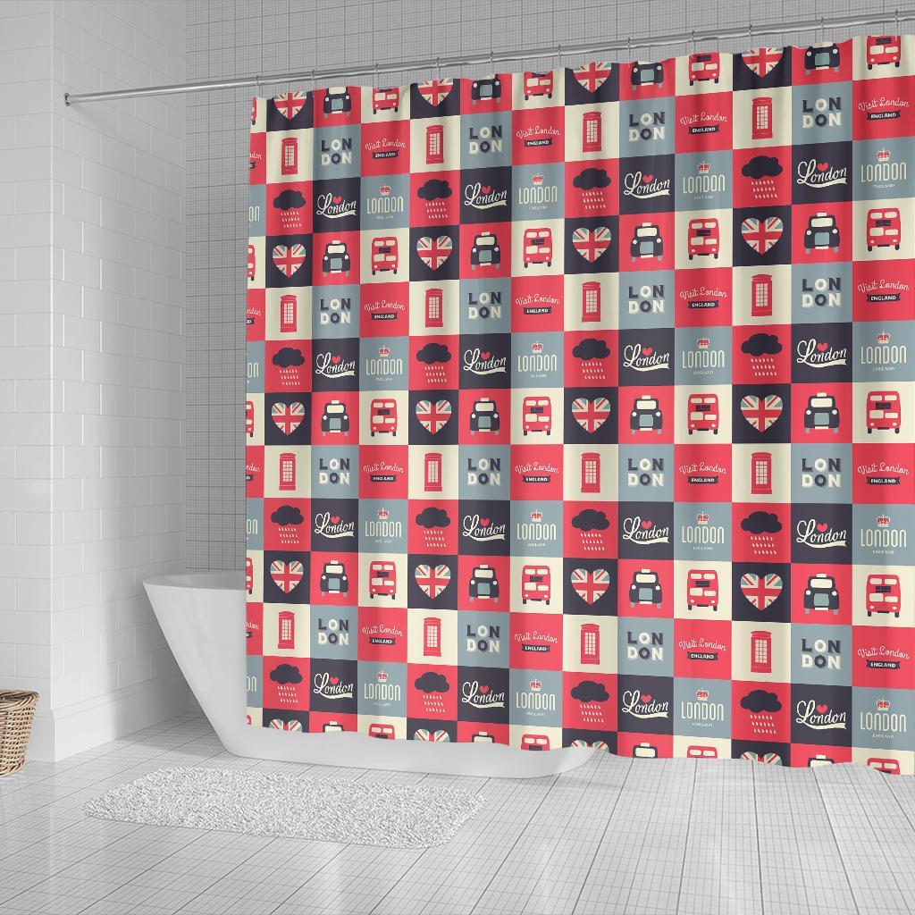 London Lover Pattern Print Bathroom Shower Curtain-grizzshop