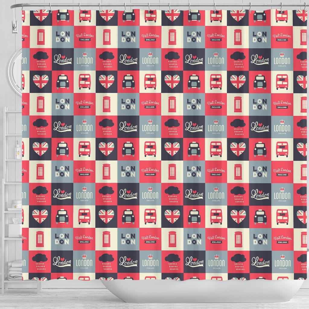 London Lover Pattern Print Bathroom Shower Curtain-grizzshop