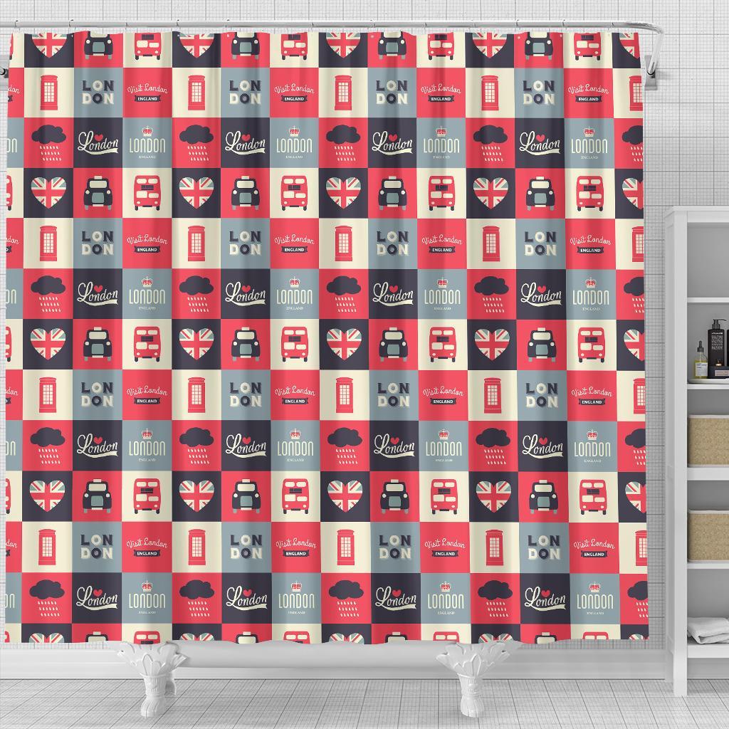 London Lover Pattern Print Bathroom Shower Curtain-grizzshop