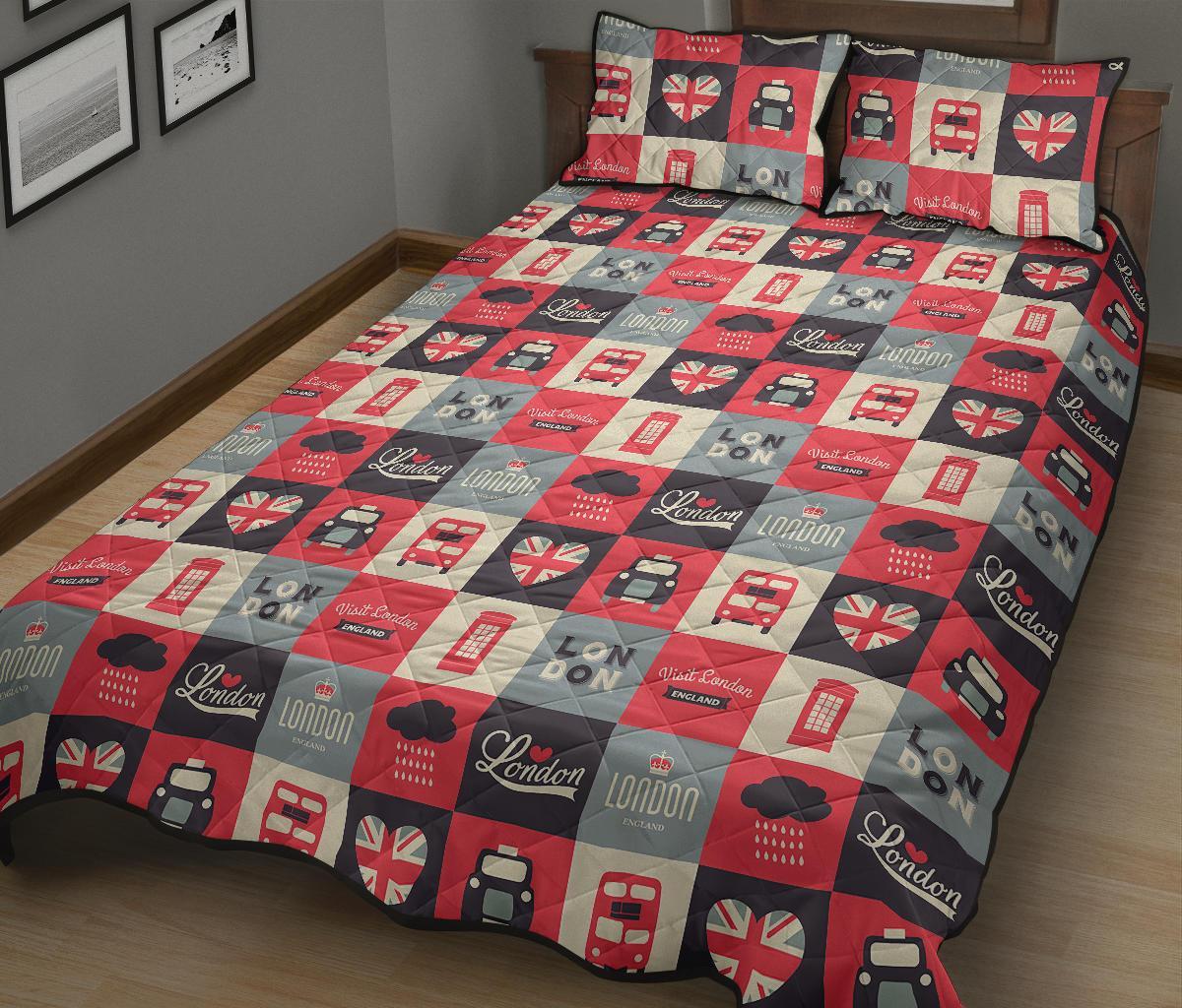 London Lover Pattern Print Bed Set Quilt-grizzshop