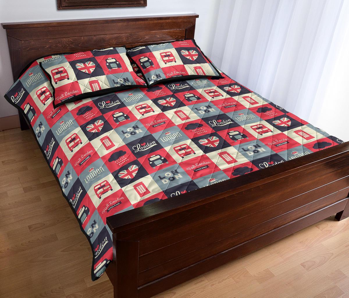 London Lover Pattern Print Bed Set Quilt-grizzshop