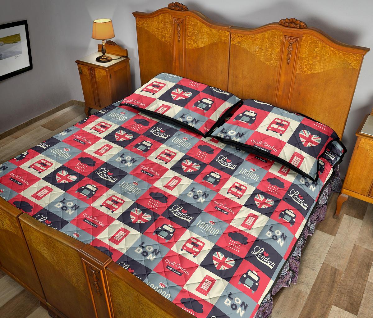 London Lover Pattern Print Bed Set Quilt-grizzshop