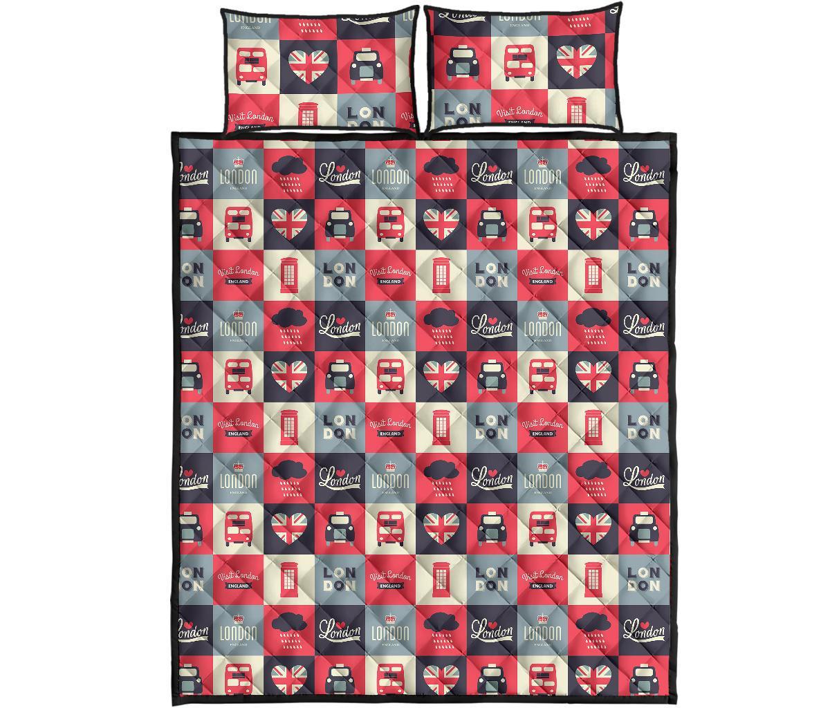 London Lover Pattern Print Bed Set Quilt-grizzshop