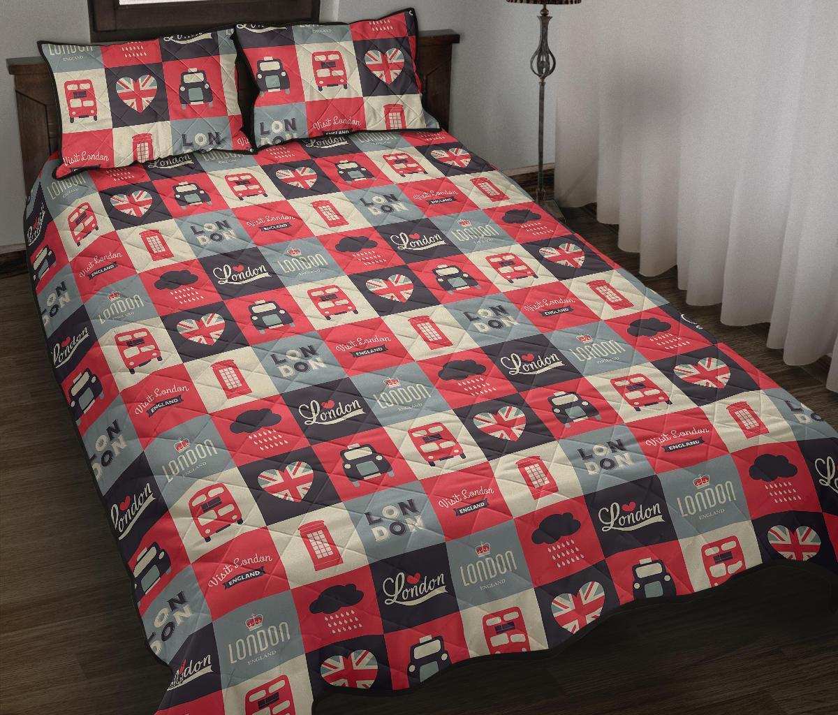 London Lover Pattern Print Bed Set Quilt-grizzshop