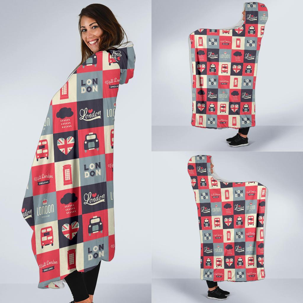 London Lover Pattern Print Hooded Blanket-grizzshop