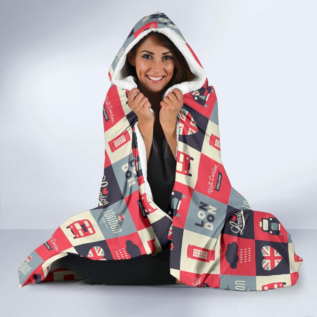 London Lover Pattern Print Hooded Blanket-grizzshop