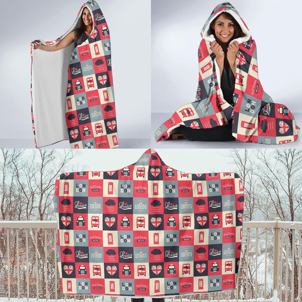 London Lover Pattern Print Hooded Blanket-grizzshop