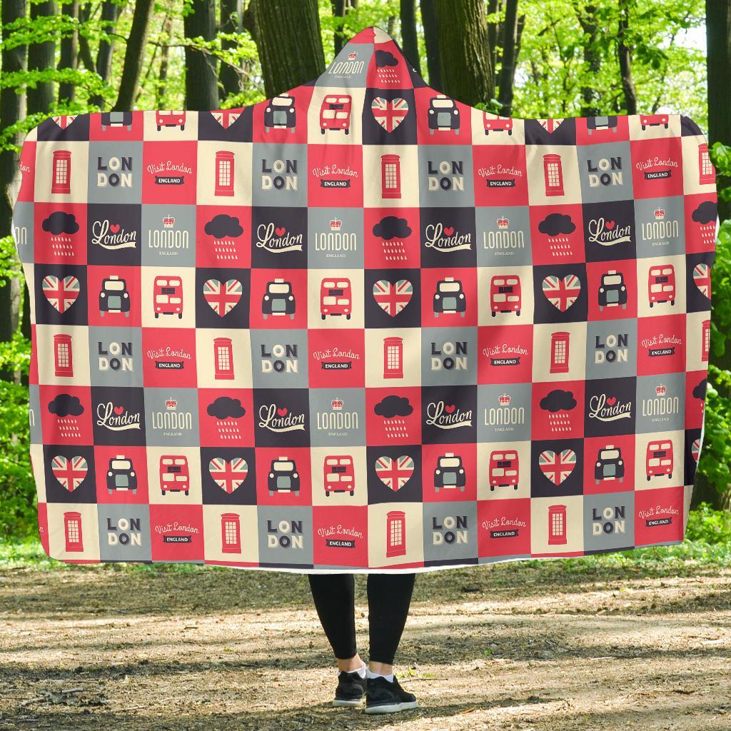 London Lover Pattern Print Hooded Blanket-grizzshop