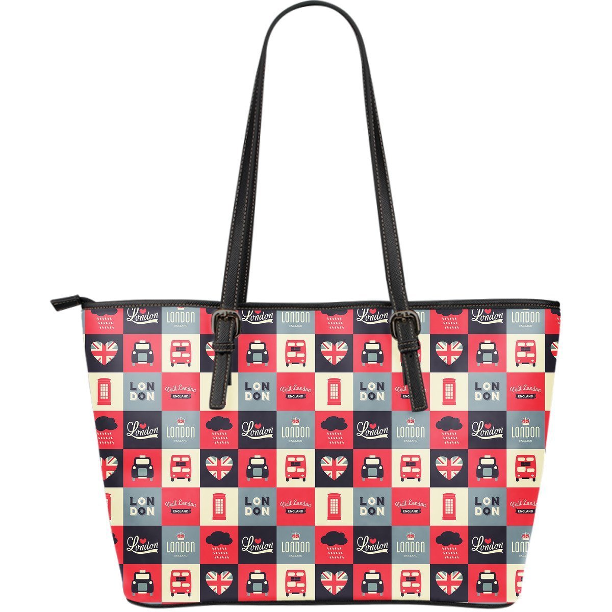 London Lover Pattern Print Leather Tote Bag-grizzshop