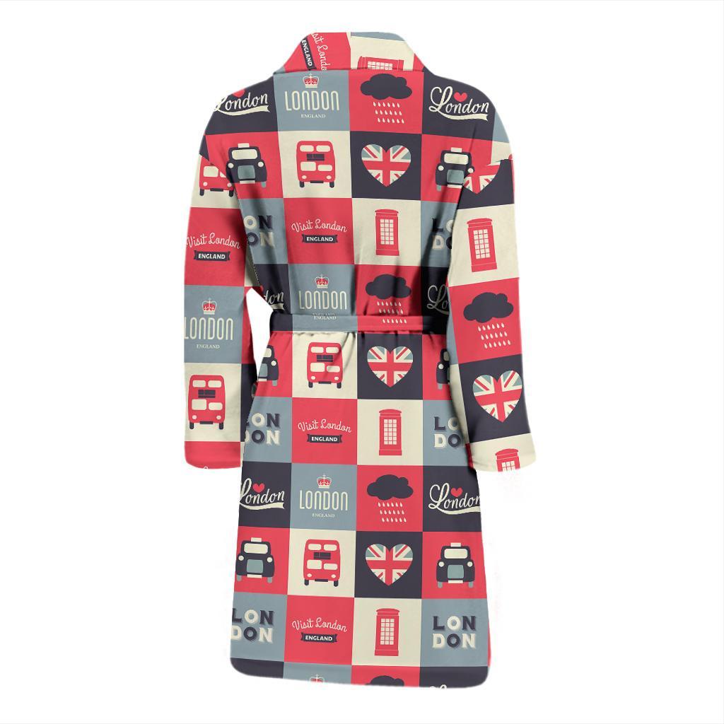 London Lover Pattern Print Men Long Robe-grizzshop