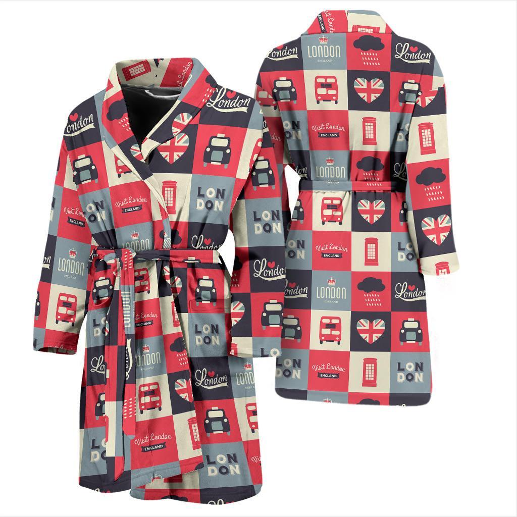 London Lover Pattern Print Men Long Robe-grizzshop