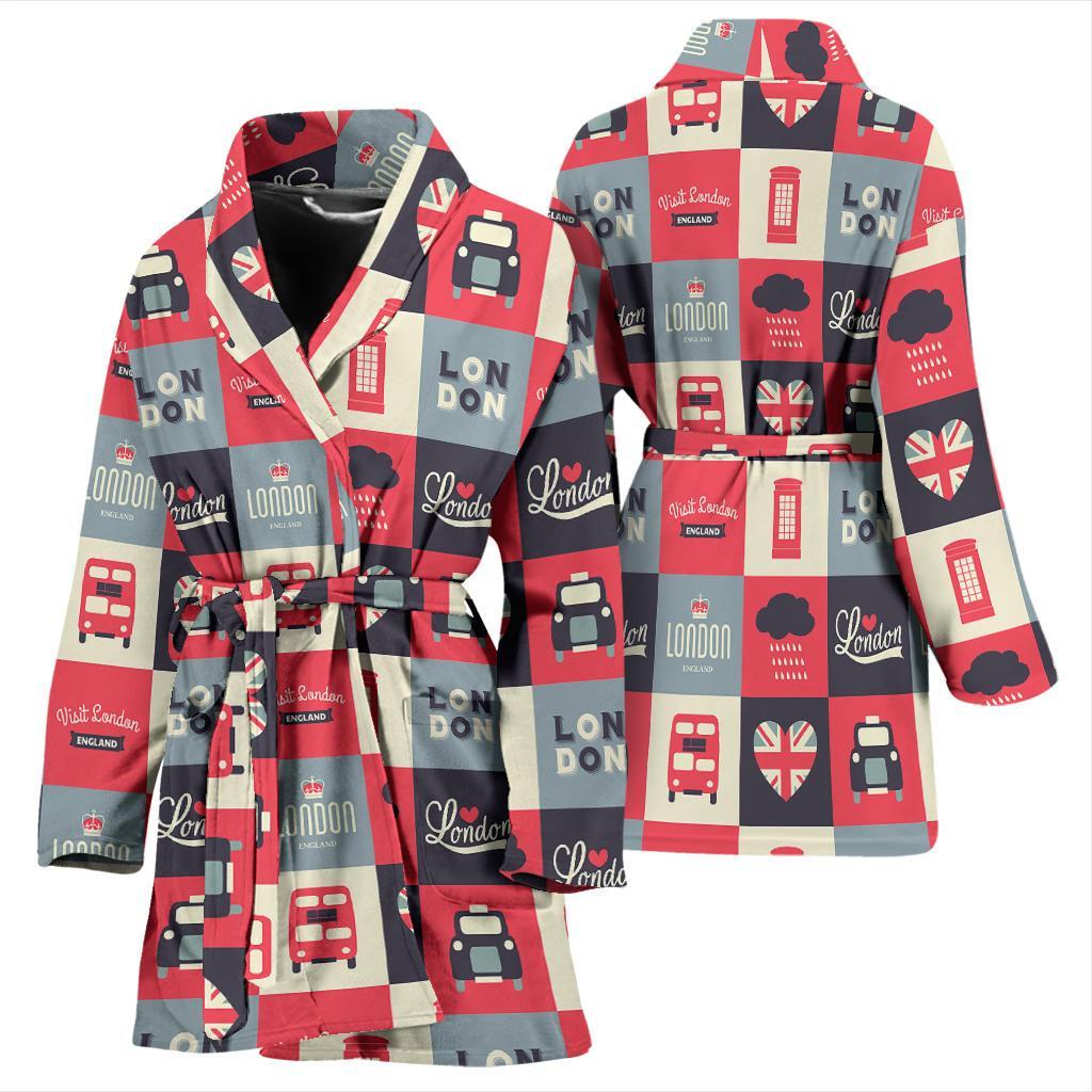 London Lover Pattern Print Women Long Robe-grizzshop