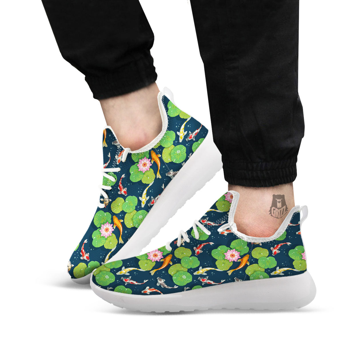 Lotus And Koi Carp Print Pattern White Athletic Shoes-grizzshop