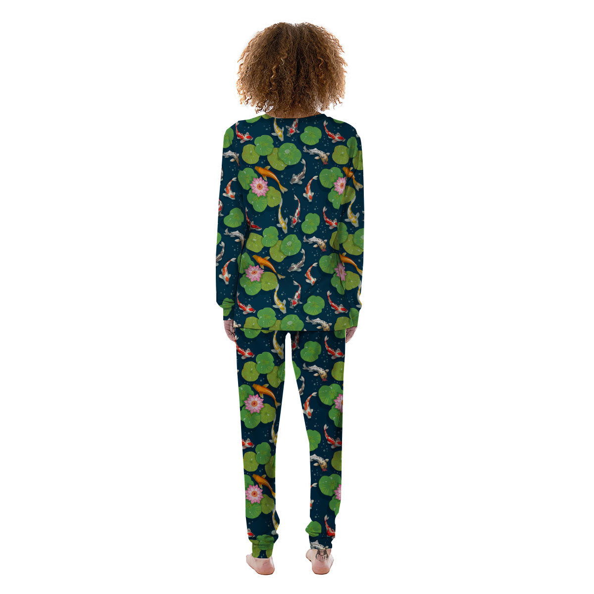 Lotus And Koi Carp Print Pattern Women's Pajamas-grizzshop